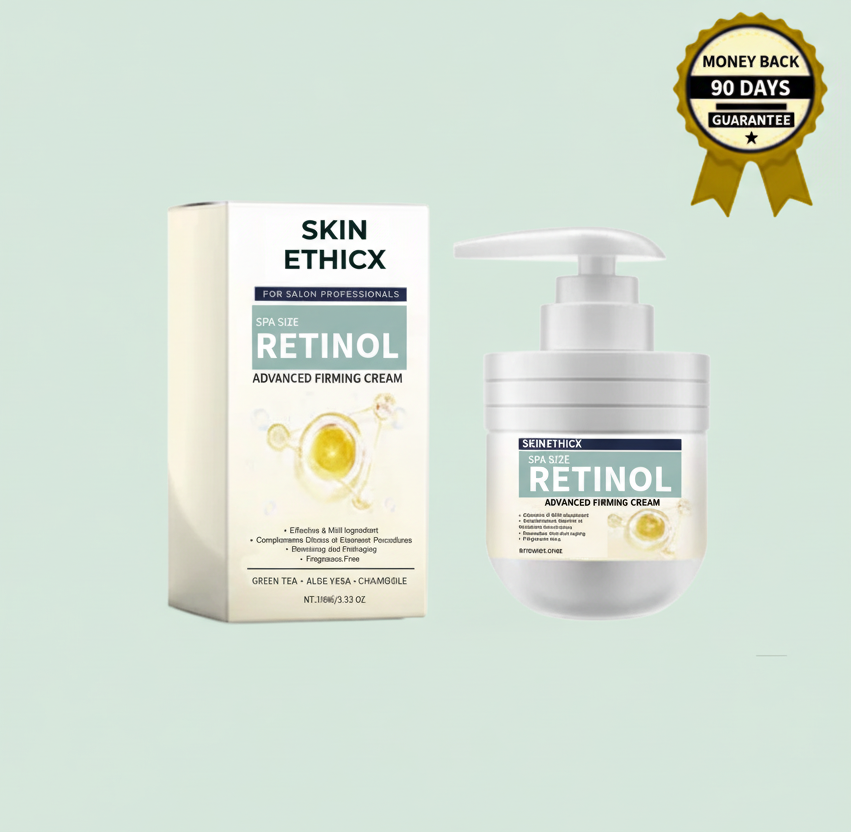 Retinol cream with packaging on a light green background
