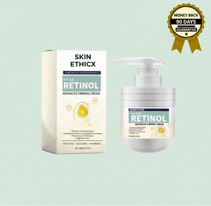 Retinol cream with packaging on a light green background